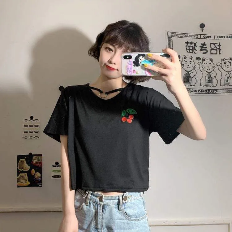 Women's Casual Ring Cherry Printed T-shirts