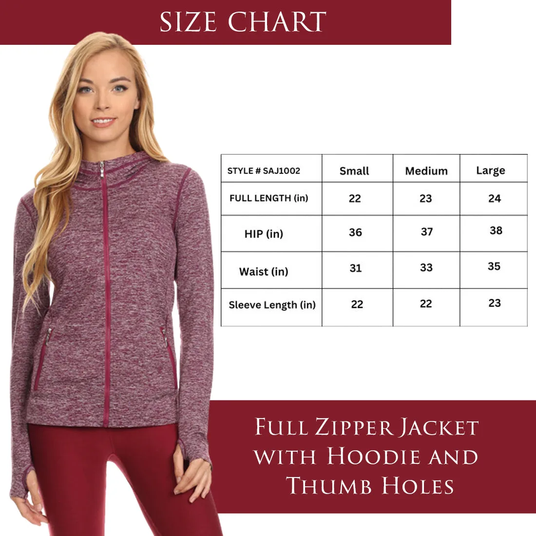 Women's Seamless Full Zipper Jacket with Hoodie and Thumb Holes