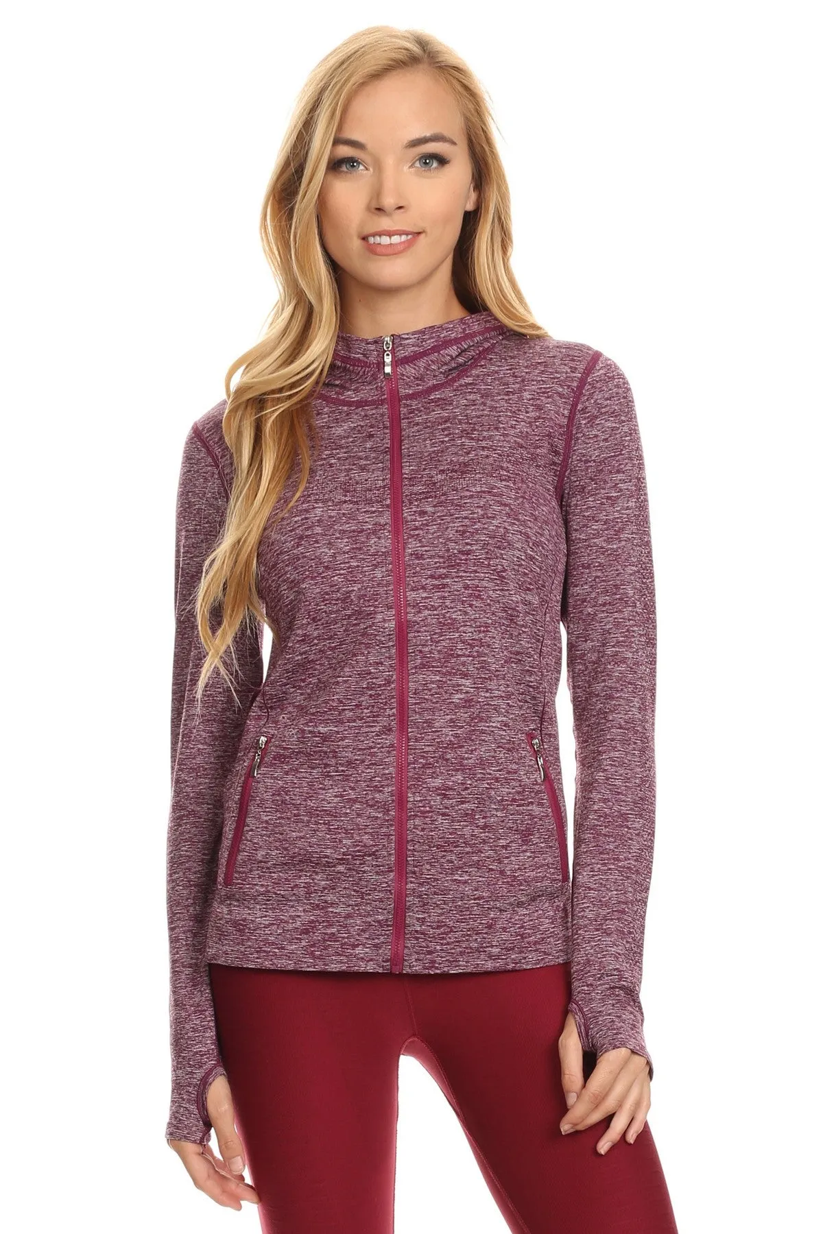 Women's Seamless Full Zipper Jacket with Hoodie and Thumb Holes