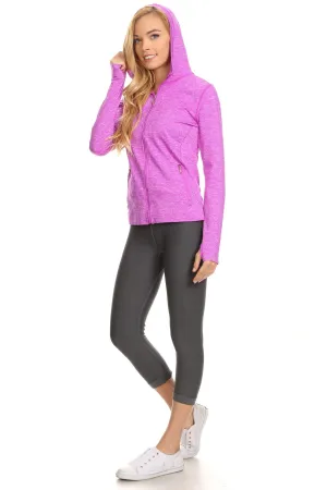 Women's Seamless Full Zipper Jacket with Hoodie and Thumb Holes