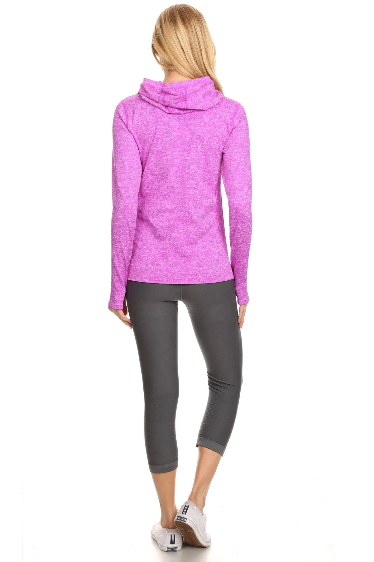 Women's Seamless Full Zipper Jacket with Hoodie and Thumb Holes