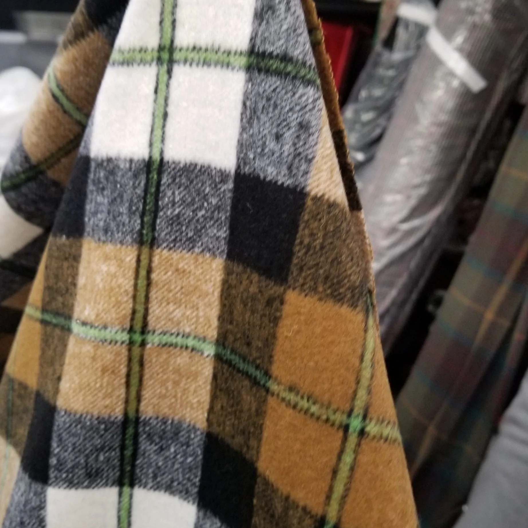 Wool Blend Melton Mustard and Black Plaid Woven-Sold by the yard