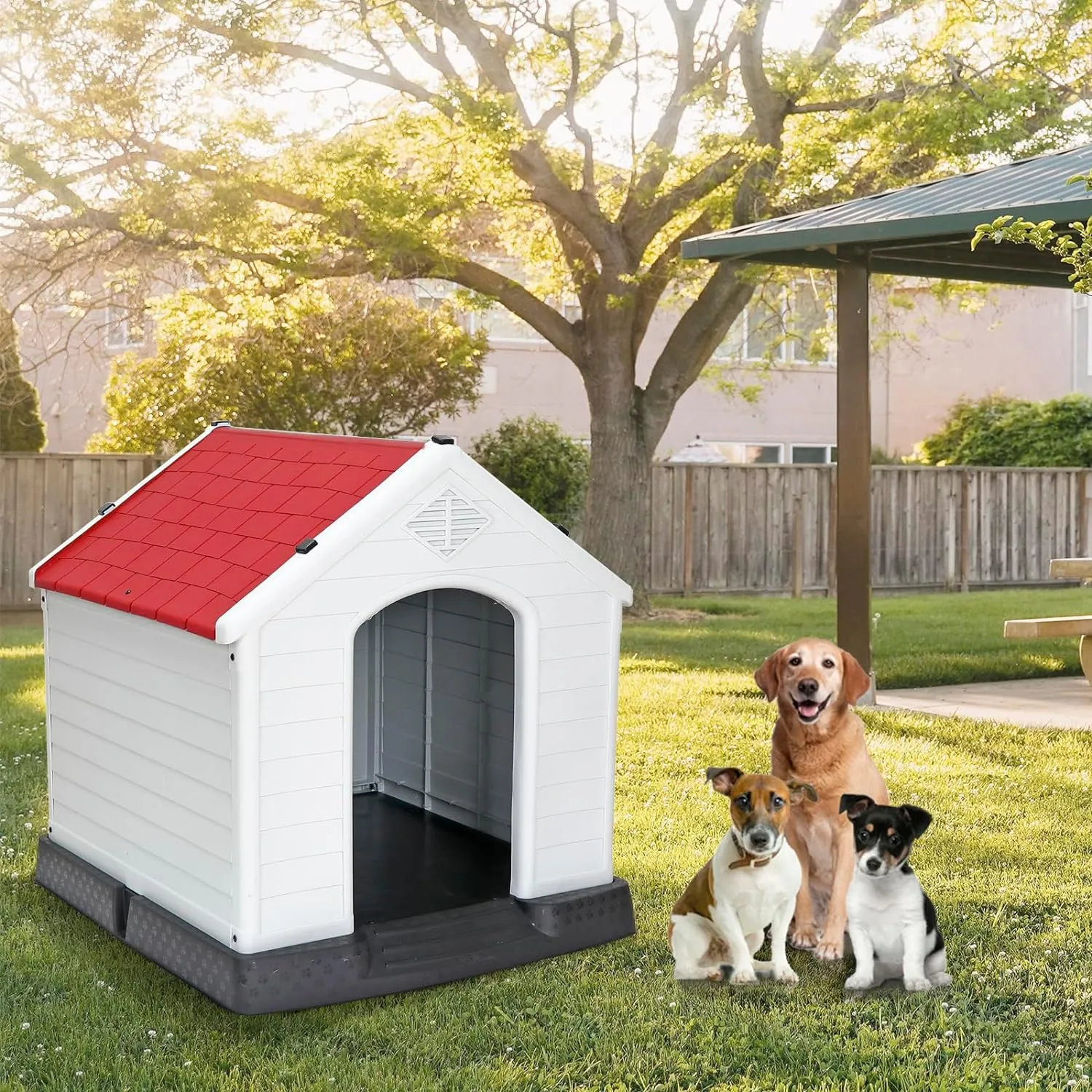 ZENY™ Plastic Dog House Indoor Outdoor Dog Kennel for Large Dogs, Pet Shelter with Air Vents Ventilate Waterproof Pet Shelter