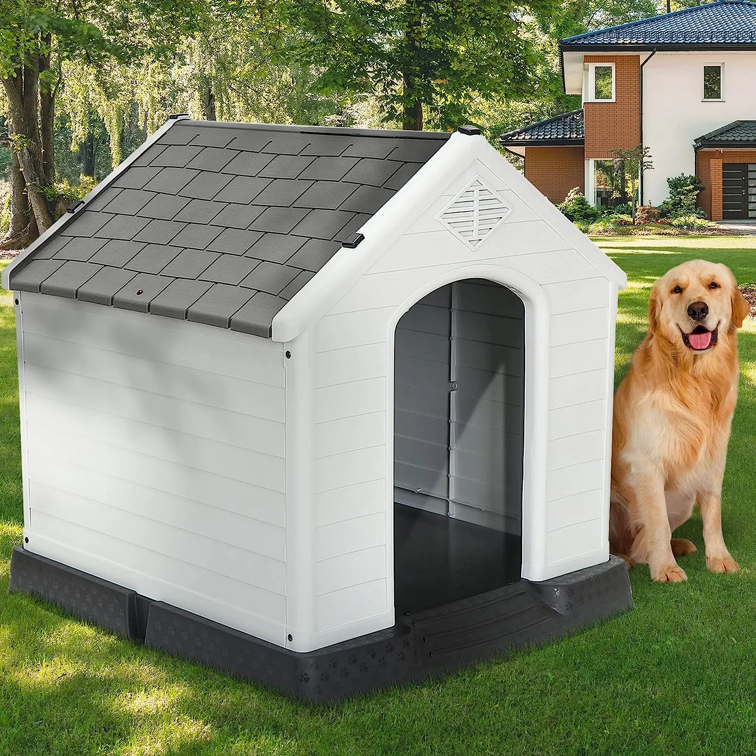 ZENY™ Plastic Dog House Indoor Outdoor Dog Kennel for Large Dogs, Pet Shelter with Air Vents Ventilate Waterproof Pet Shelter