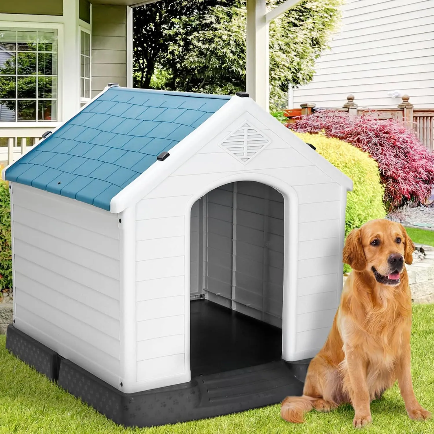 ZENY™ Plastic Dog House Indoor Outdoor Dog Kennel for Large Dogs, Pet Shelter with Air Vents Ventilate Waterproof Pet Shelter