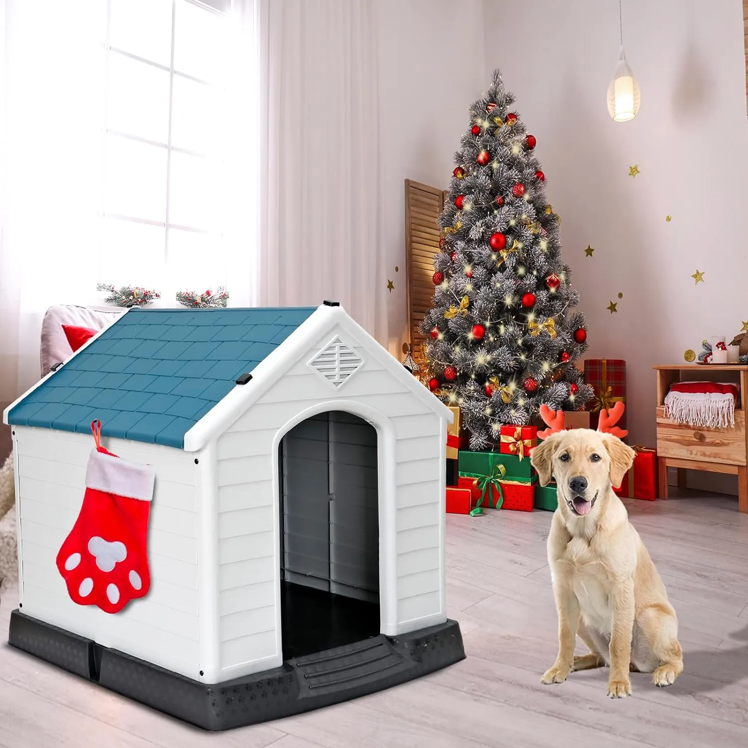 ZENY™ Plastic Dog House Indoor Outdoor Dog Kennel for Large Dogs, Pet Shelter with Air Vents Ventilate Waterproof Pet Shelter