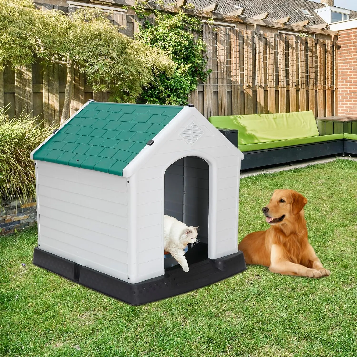 ZENY™ Plastic Dog House Indoor Outdoor Dog Kennel for Large Dogs, Pet Shelter with Air Vents Ventilate Waterproof Pet Shelter