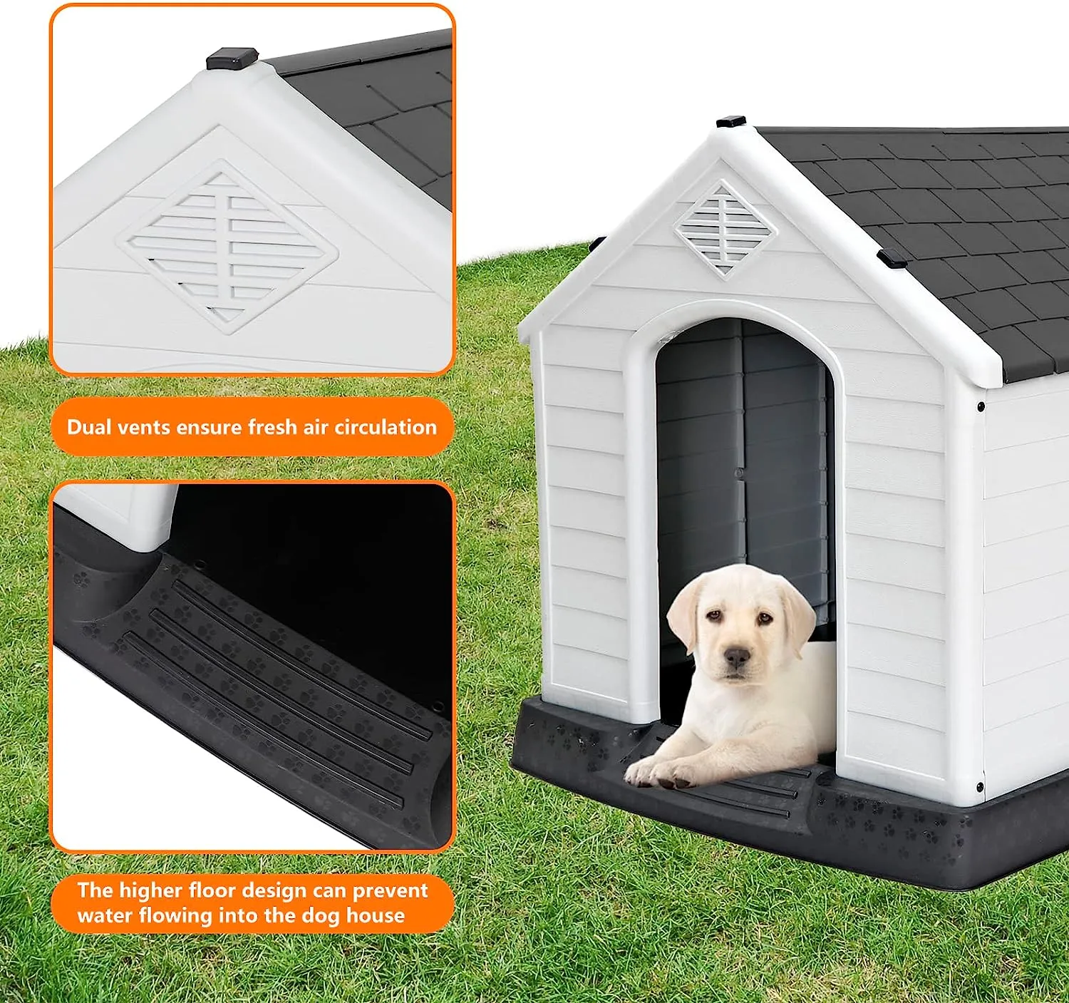 ZENY™ Plastic Dog House Indoor Outdoor Dog Kennel for Large Dogs, Pet Shelter with Air Vents Ventilate Waterproof Pet Shelter