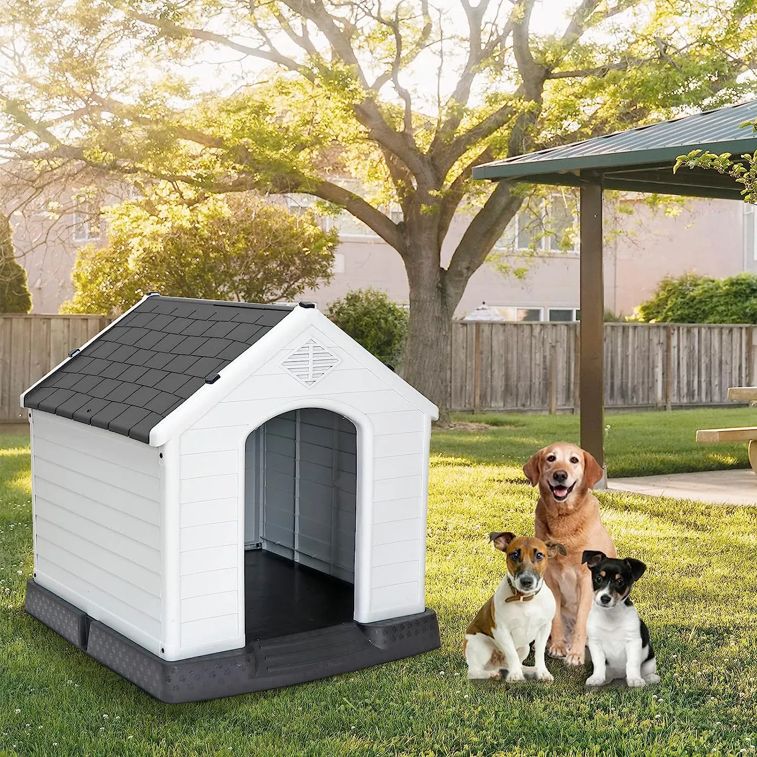 ZENY™ Plastic Dog House Indoor Outdoor Dog Kennel for Large Dogs, Pet Shelter with Air Vents Ventilate Waterproof Pet Shelter